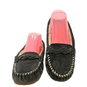 Minnetonka MINNETONKA Dark Gray Suede Sherpa Slippers  8  Comfortable Warm